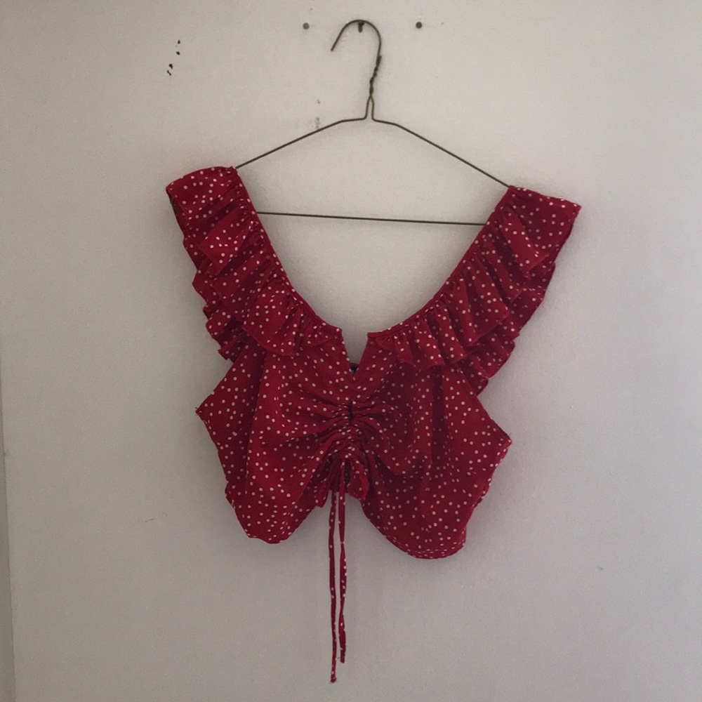 Lulus red white polka dot crop top